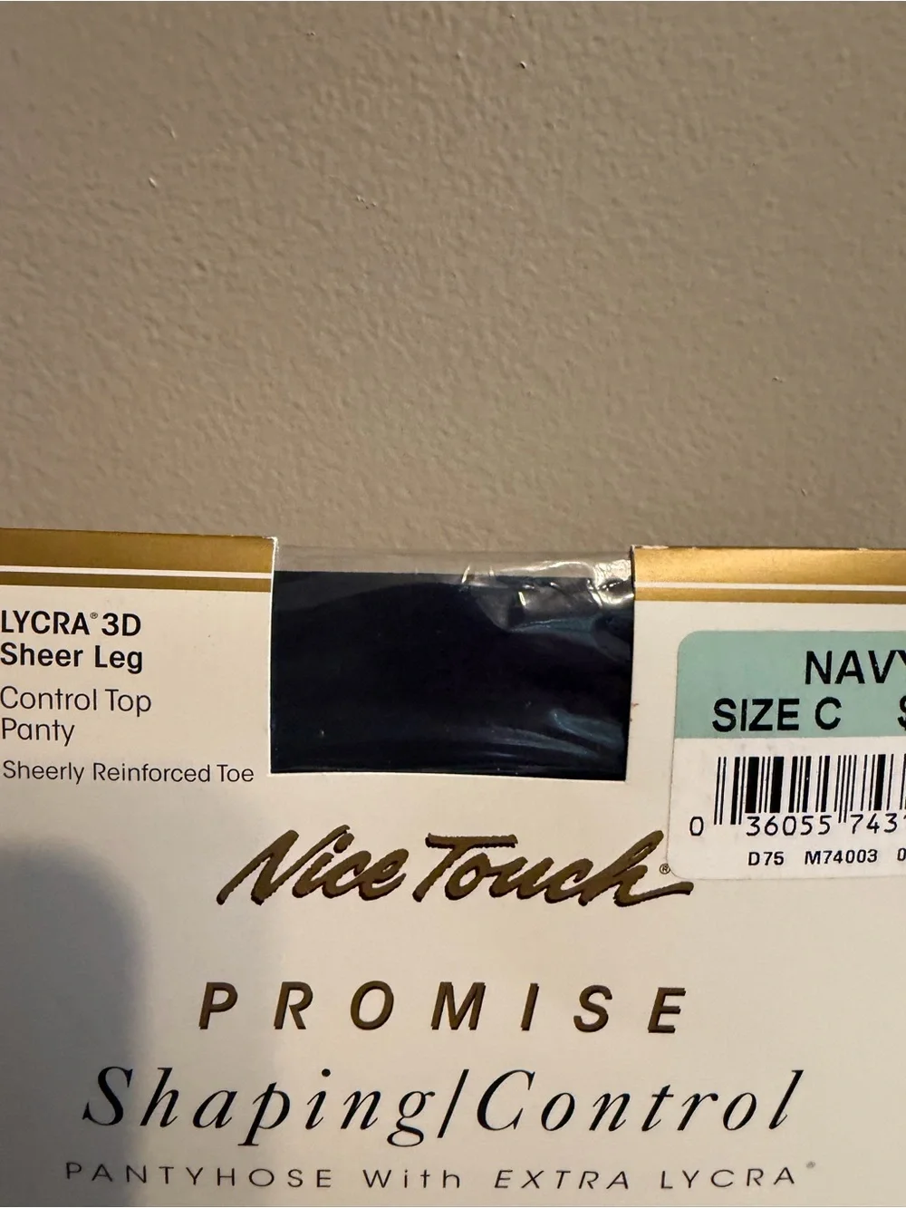 Vintage Nice Touch Promise Lycra 3D Navy Control Top Pantyhose Size C NOS